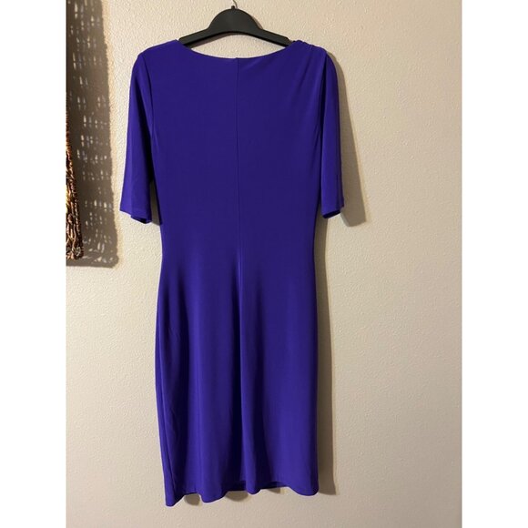 Ralph Lauren Dress Royal Purple Large 10 12 Short Sleeve Stretch Sheath Washable - Picture 5 of 6